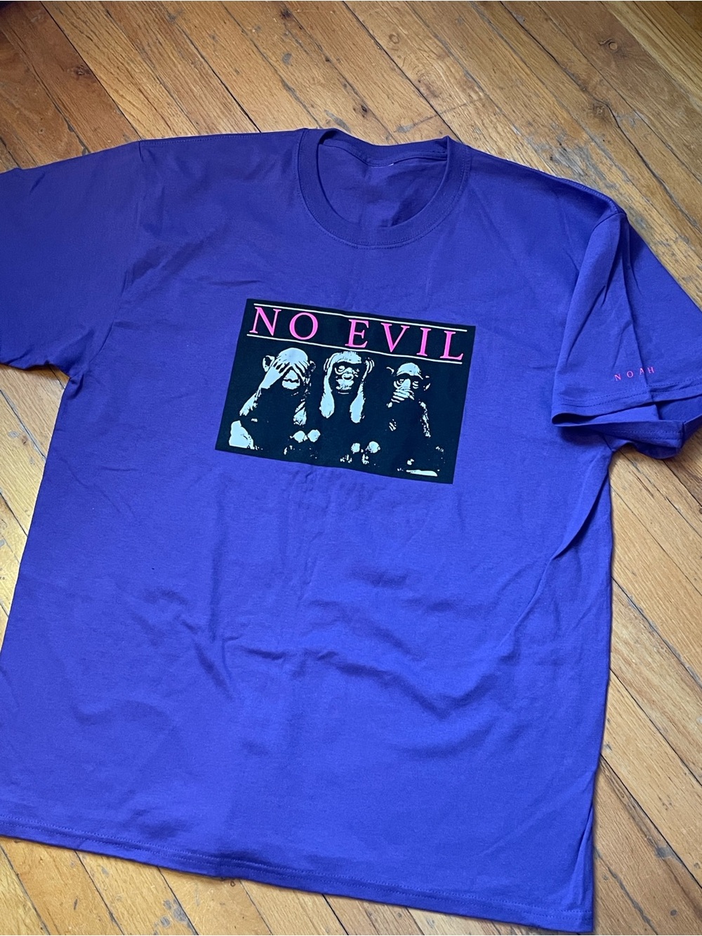 Mens Noah NYC No Evil Ape Logo Purple Streetwear Skater Graphic T-Shirt
